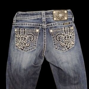 Miss Me Blue Boot Cut Jeans with Ornate Design